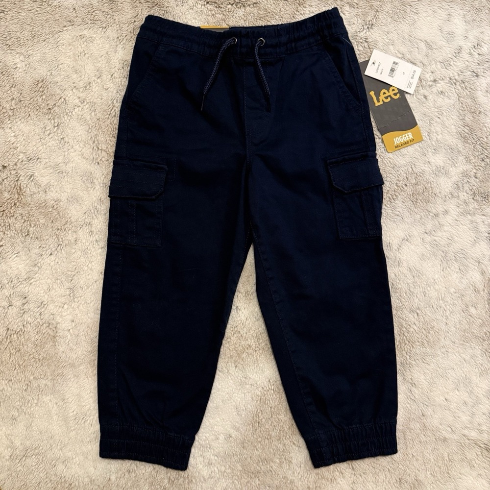 NWT Lee Boys Navy Blue Cargo Joggers With Tie Waist Size 4T
